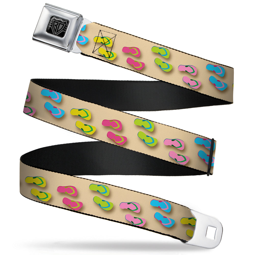 BD Wings Logo CLOSE-UP Full Color Black Silver Seatbelt Belt - Flip Flops3 Sand/Multi Color Webbing Seatbelt Belts Buckle-Down