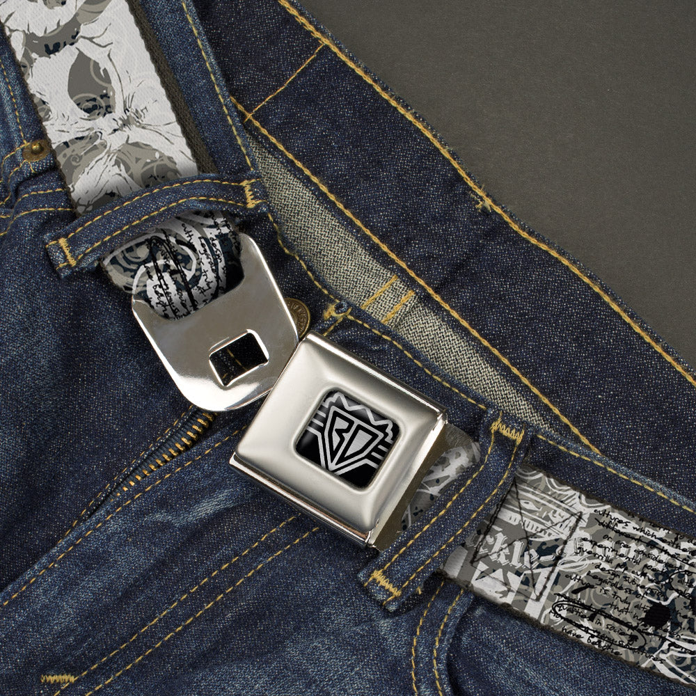 BD Wings Logo CLOSE-UP Full Color Black Silver Seatbelt Belt - Gothic 1 Webbing Seatbelt Belts Buckle-Down
