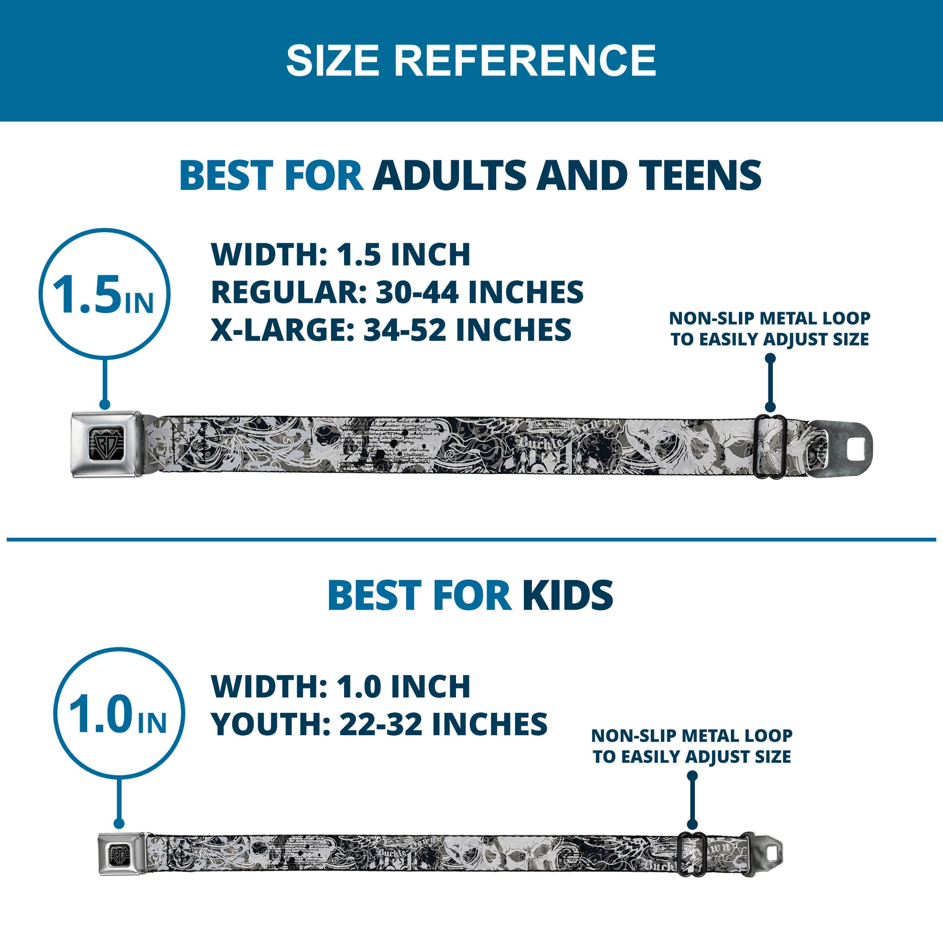 BD Wings Logo CLOSE-UP Full Color Black Silver Seatbelt Belt - Gothic 1 Webbing Seatbelt Belts Buckle-Down