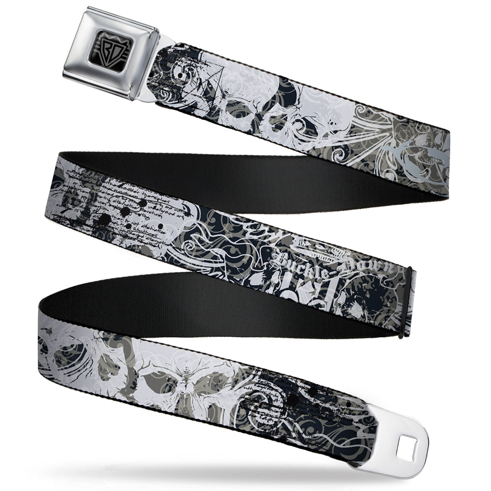 BD Wings Logo CLOSE-UP Full Color Black Silver Seatbelt Belt - Gothic 1 Webbing Seatbelt Belts Buckle-Down