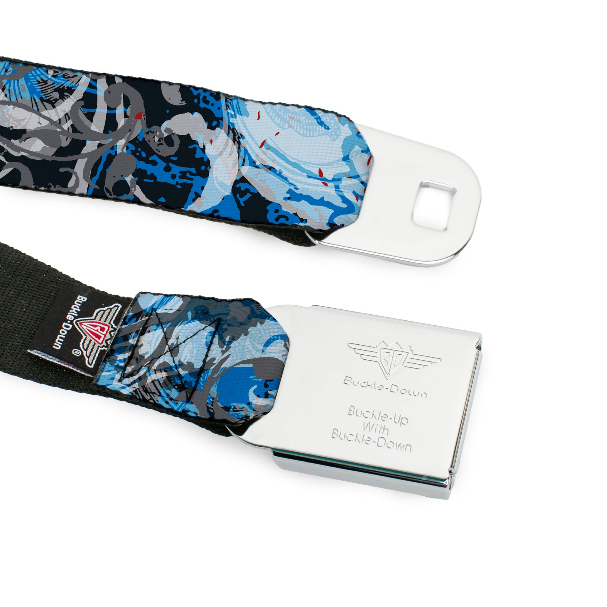 BD Wings Logo CLOSE-UP Full Color Black Silver Seatbelt Belt - Gothic 2 Webbing Seatbelt Belts Buckle-Down