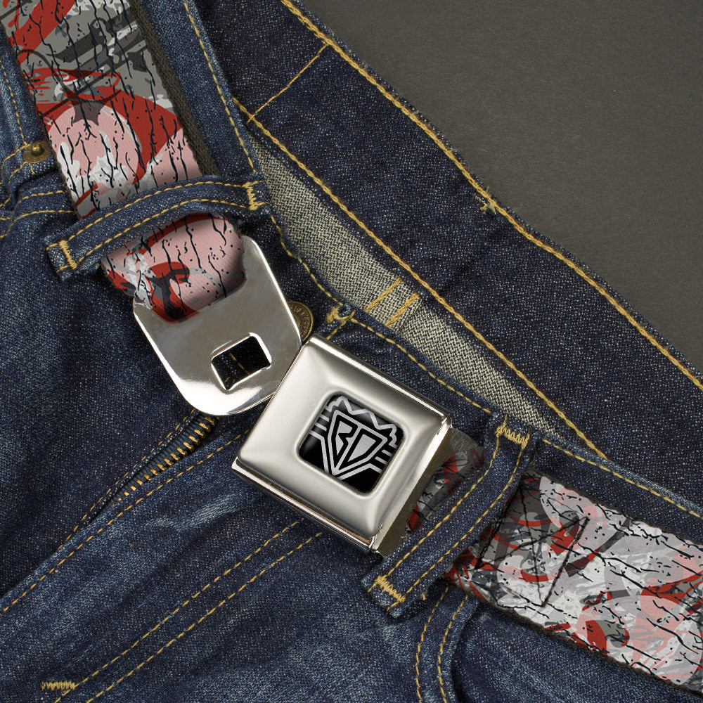 BD Wings Logo CLOSE-UP Full Color Black Silver Seatbelt Belt - Gothic 3 Webbing Seatbelt Belts Buckle-Down