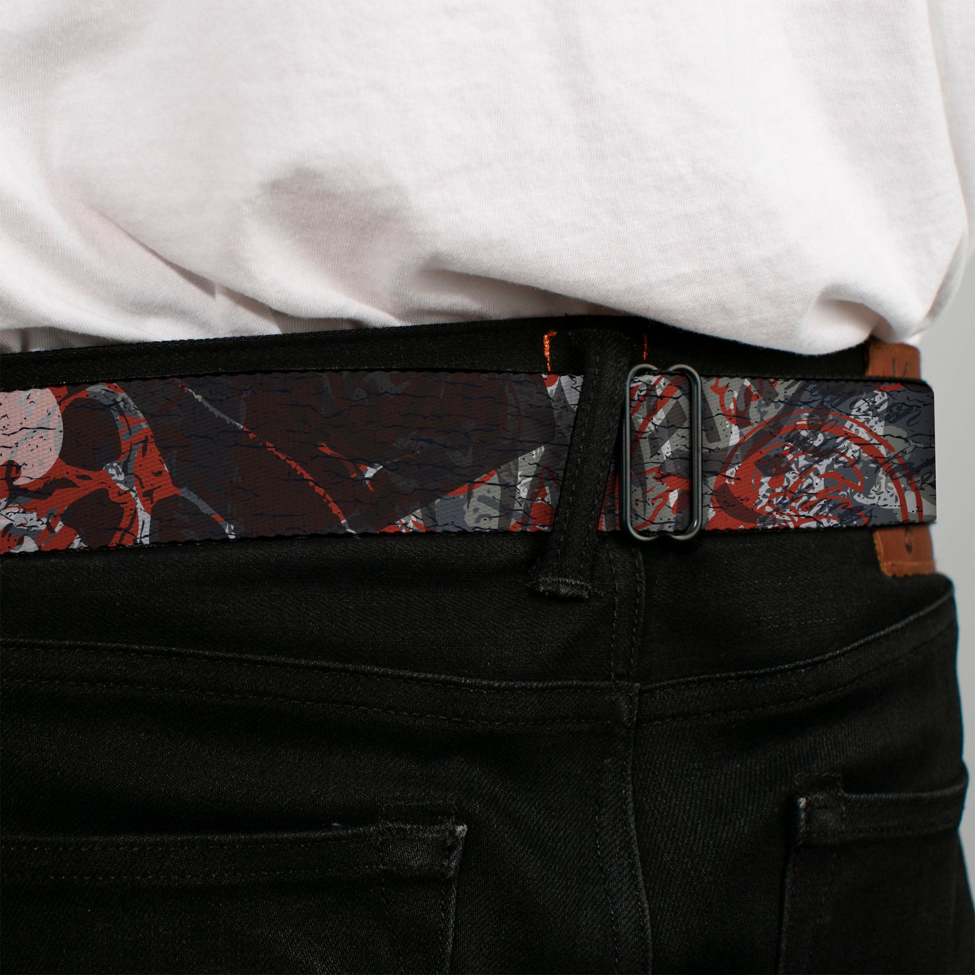 BD Wings Logo CLOSE-UP Full Color Black Silver Seatbelt Belt - Gothic 3 Webbing Seatbelt Belts Buckle-Down