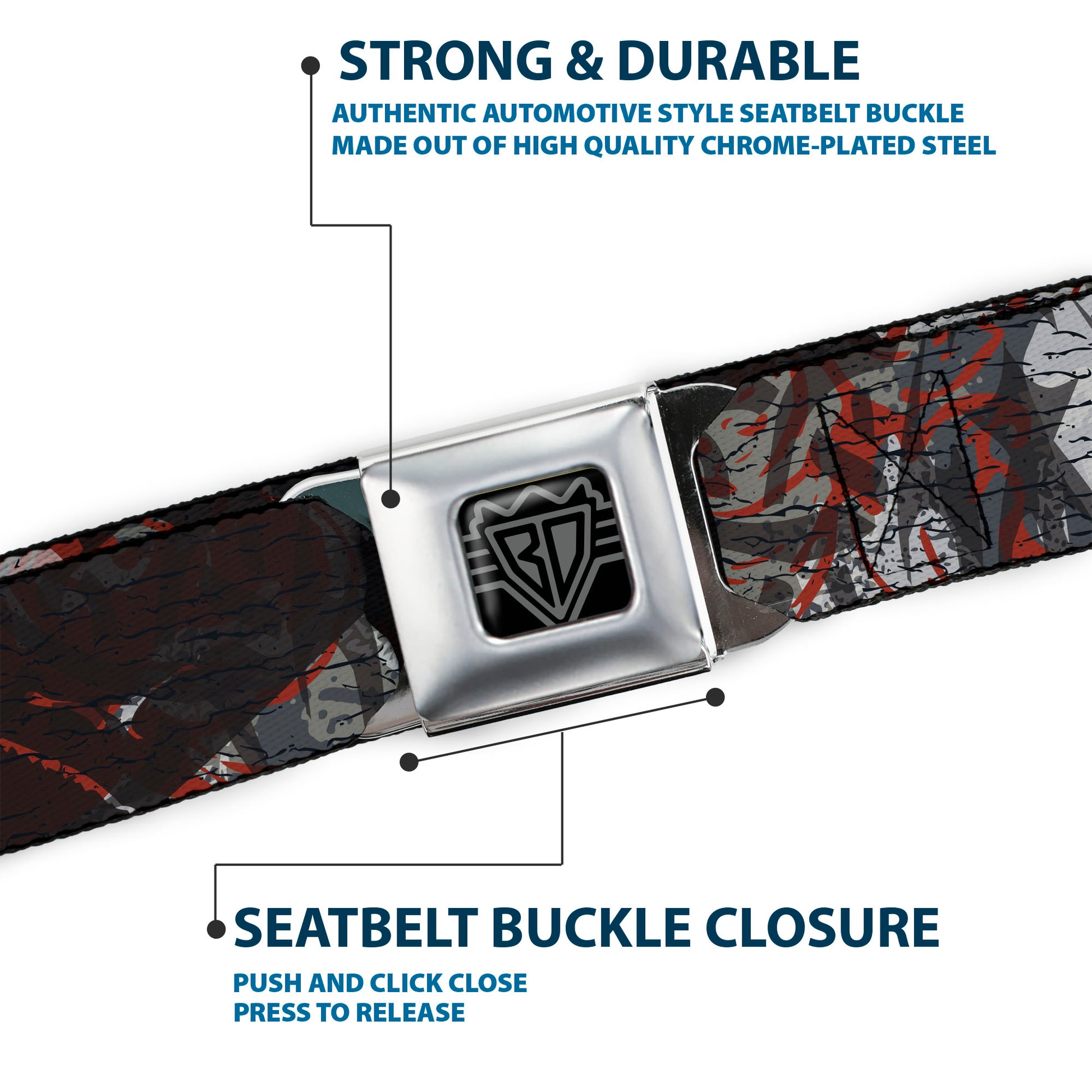 BD Wings Logo CLOSE-UP Full Color Black Silver Seatbelt Belt - Gothic 3 Webbing Seatbelt Belts Buckle-Down