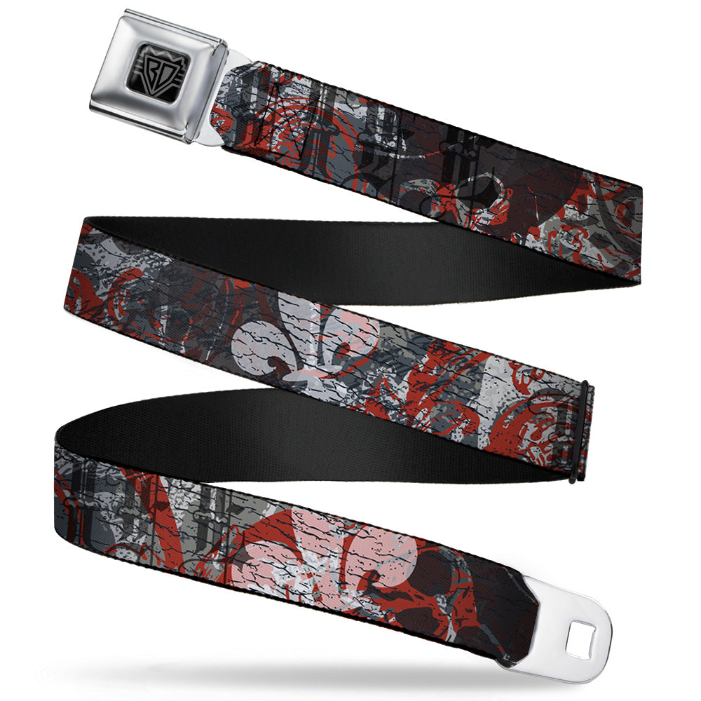 BD Wings Logo CLOSE-UP Full Color Black Silver Seatbelt Belt - Gothic 3 Webbing Seatbelt Belts Buckle-Down