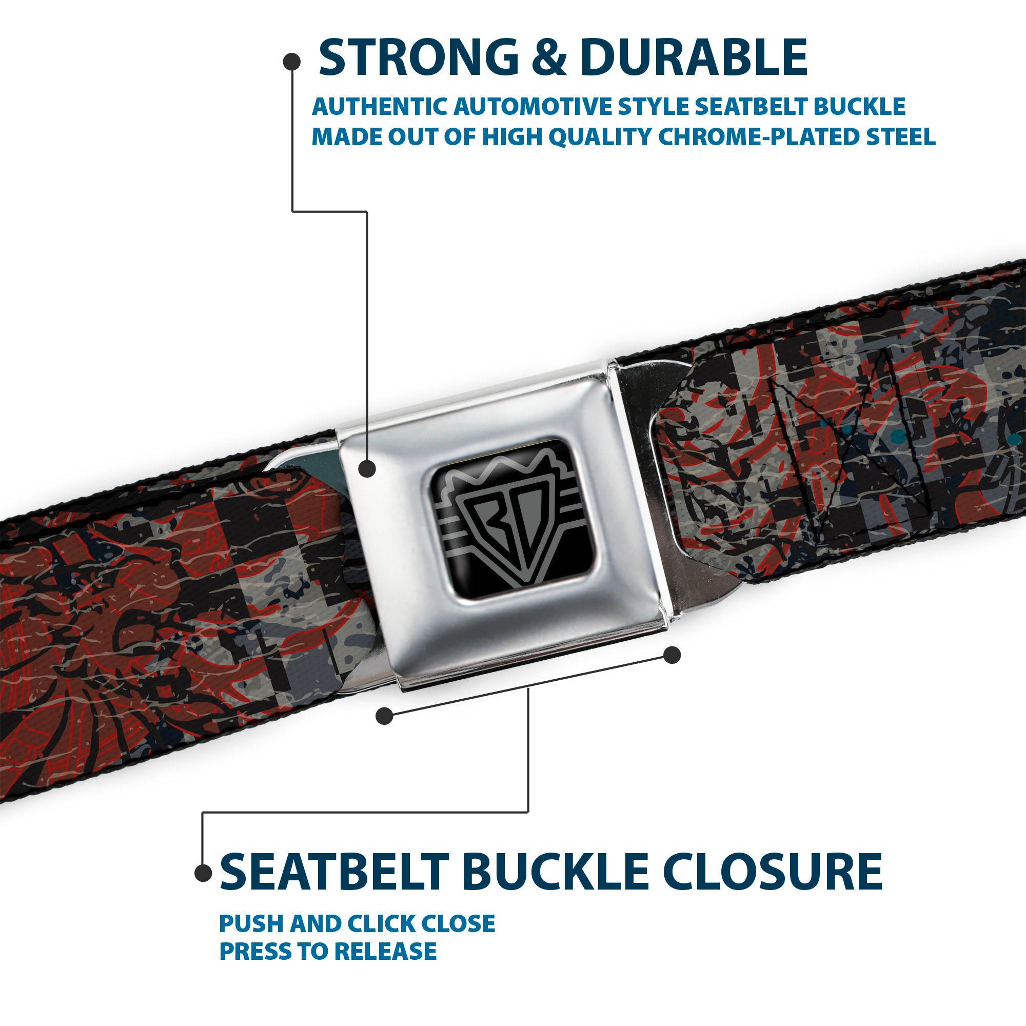 BD Wings Logo CLOSE-UP Full Color Black Silver Seatbelt Belt - Gothic 4 Webbing Seatbelt Belts Buckle-Down