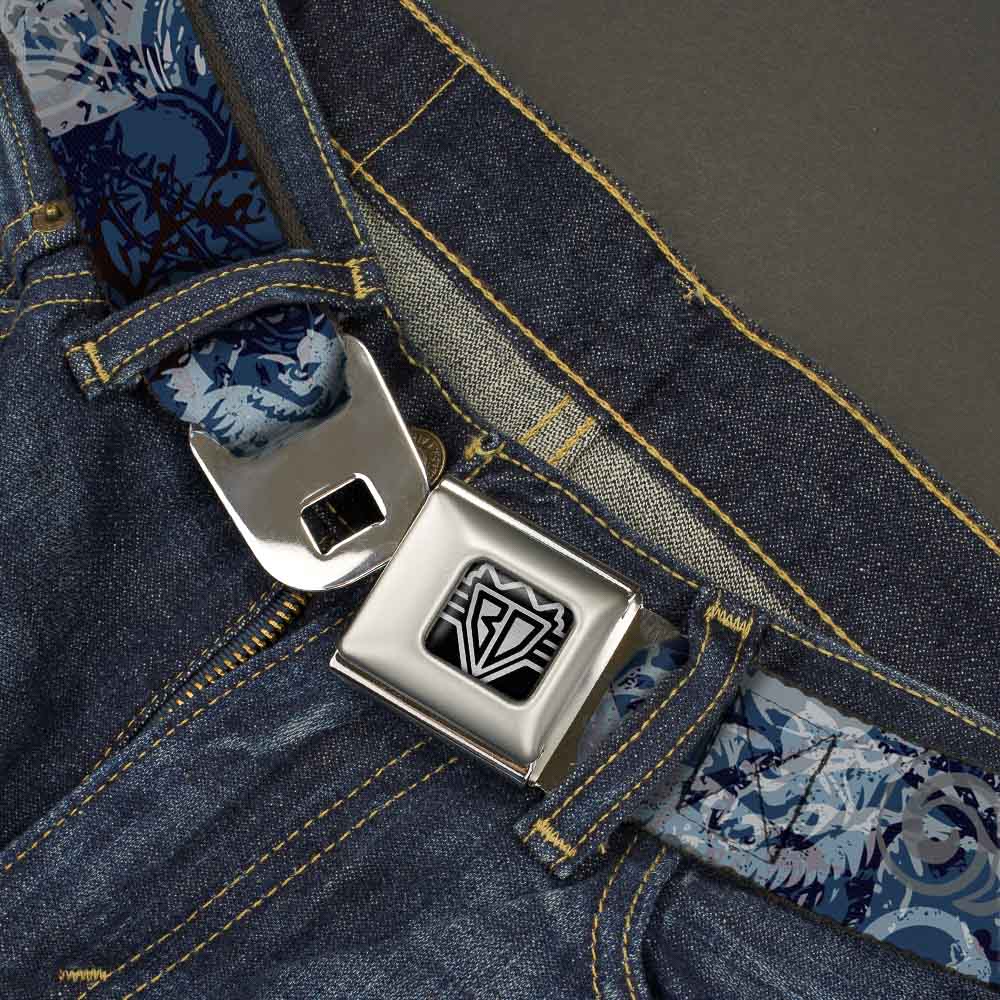 BD Wings Logo CLOSE-UP Full Color Black Silver Seatbelt Belt - Gothic 5 Webbing Seatbelt Belts Buckle-Down