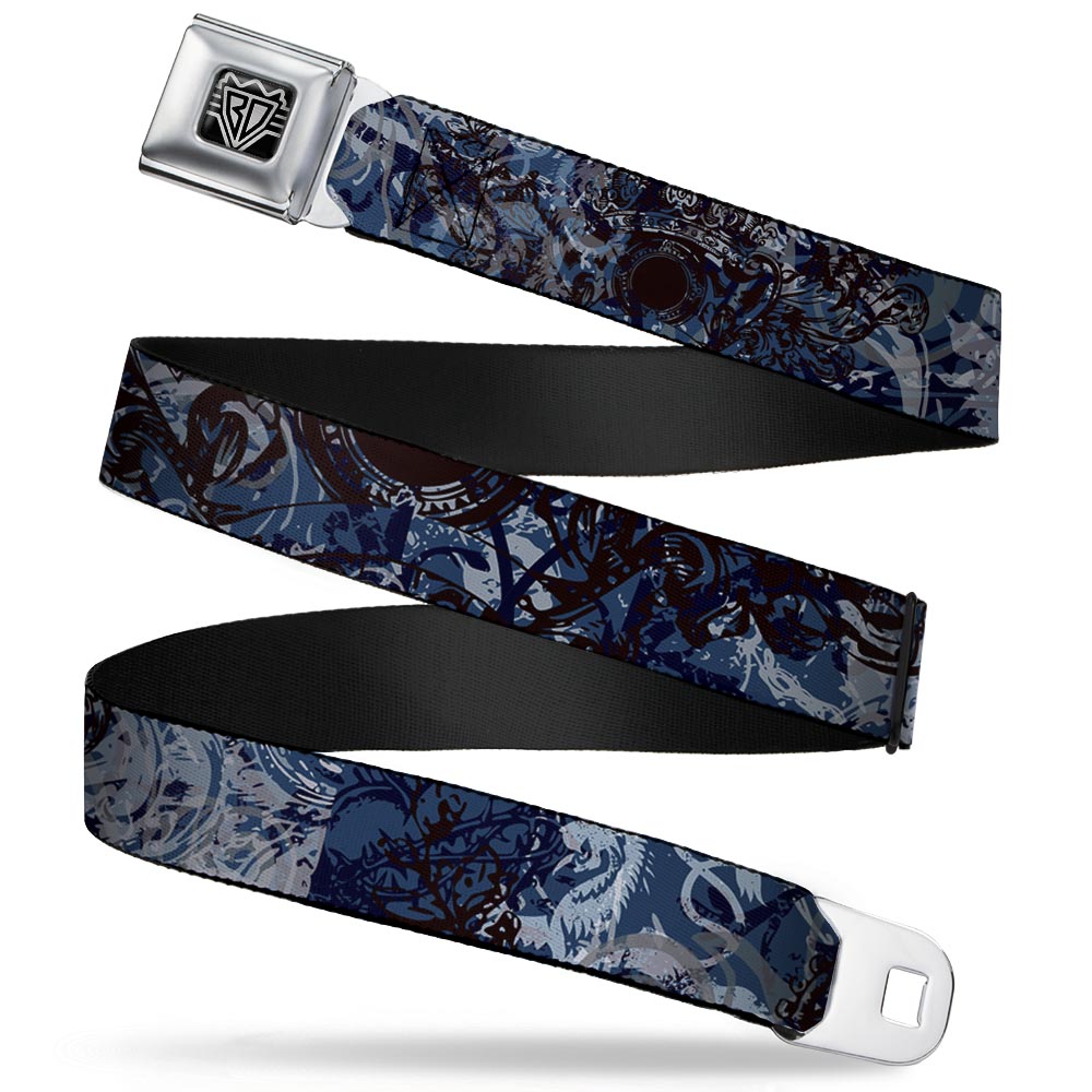 BD Wings Logo CLOSE-UP Full Color Black Silver Seatbelt Belt - Gothic 5 Webbing Seatbelt Belts Buckle-Down