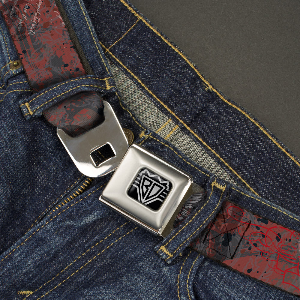 BD Wings Logo CLOSE-UP Full Color Black Silver Seatbelt Belt - Gothic 6 Webbing Seatbelt Belts Buckle-Down