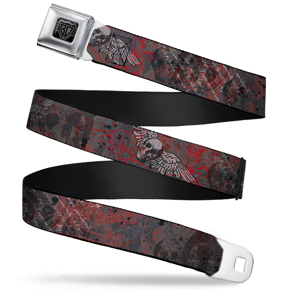 BD Wings Logo CLOSE-UP Full Color Black Silver Seatbelt Belt - Gothic 6 Webbing Seatbelt Belts Buckle-Down