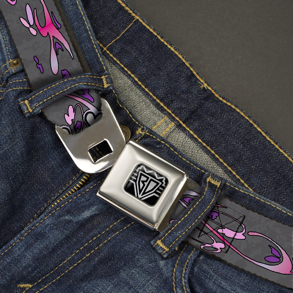BD Wings Logo CLOSE-UP Full Color Black Silver Seatbelt Belt - Girlie Skull Gray Webbing Seatbelt Belts Buckle-Down