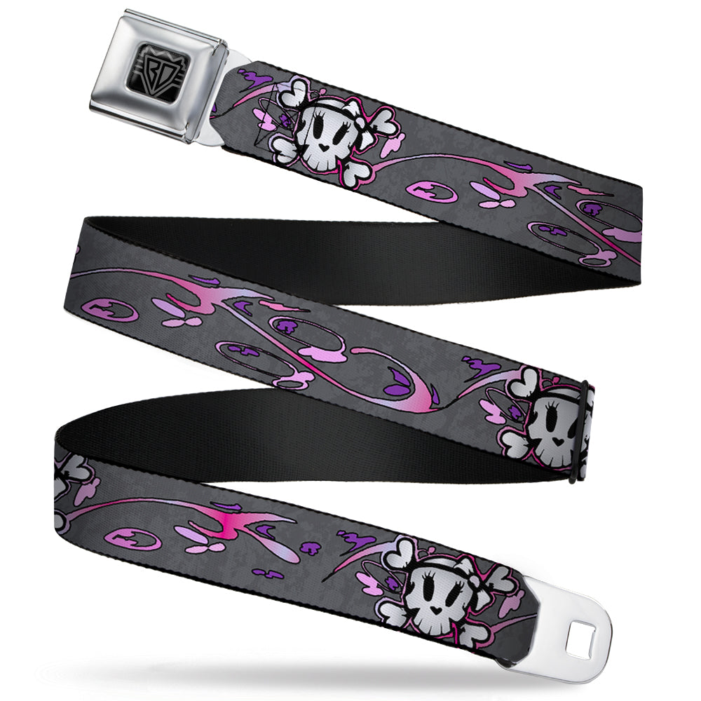 BD Wings Logo CLOSE-UP Full Color Black Silver Seatbelt Belt - Girlie Skull Gray Webbing Seatbelt Belts Buckle-Down