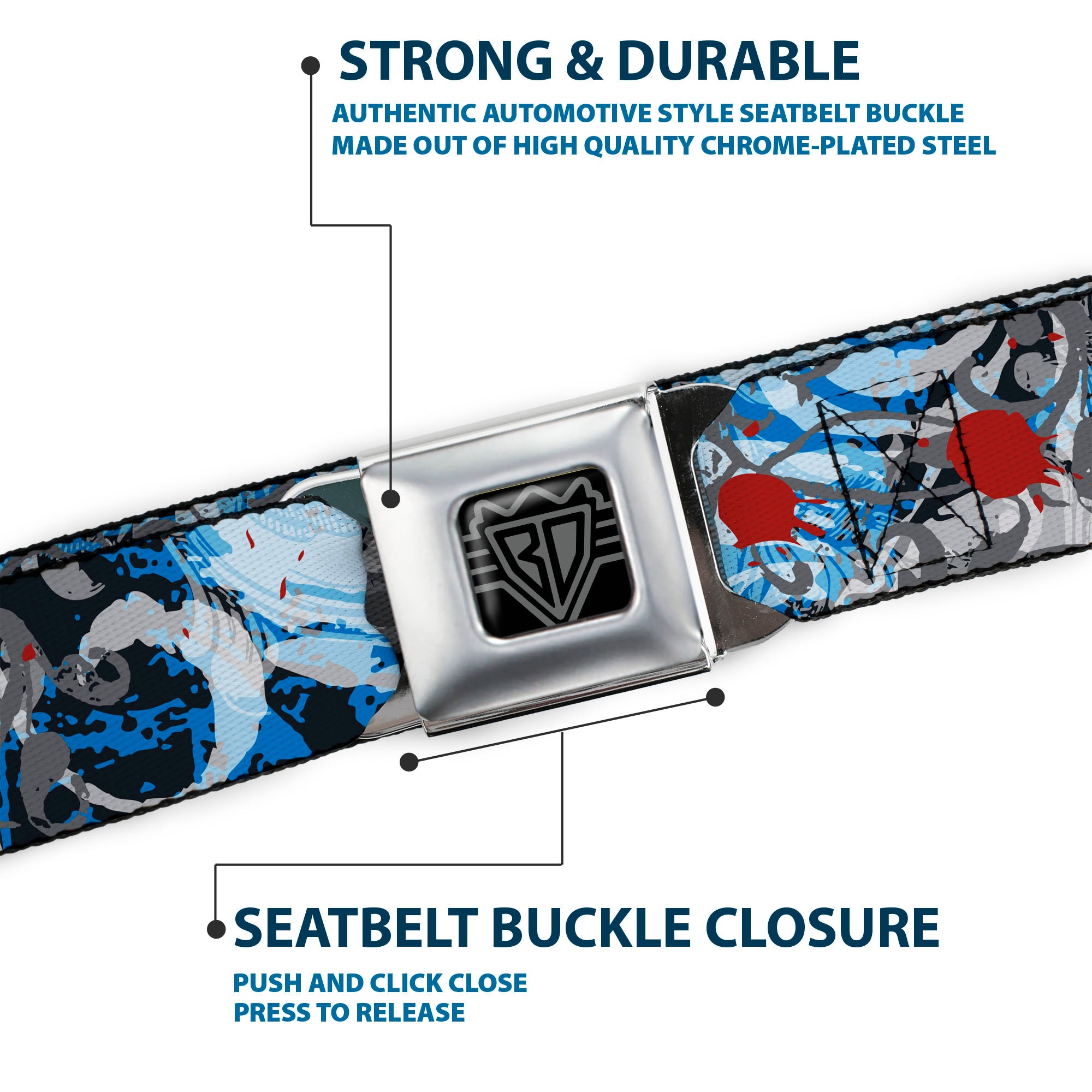 BD Wings Logo CLOSE-UP Full Color Black Silver Seatbelt Belt - Gothic 7 Webbing Seatbelt Belts Buckle-Down