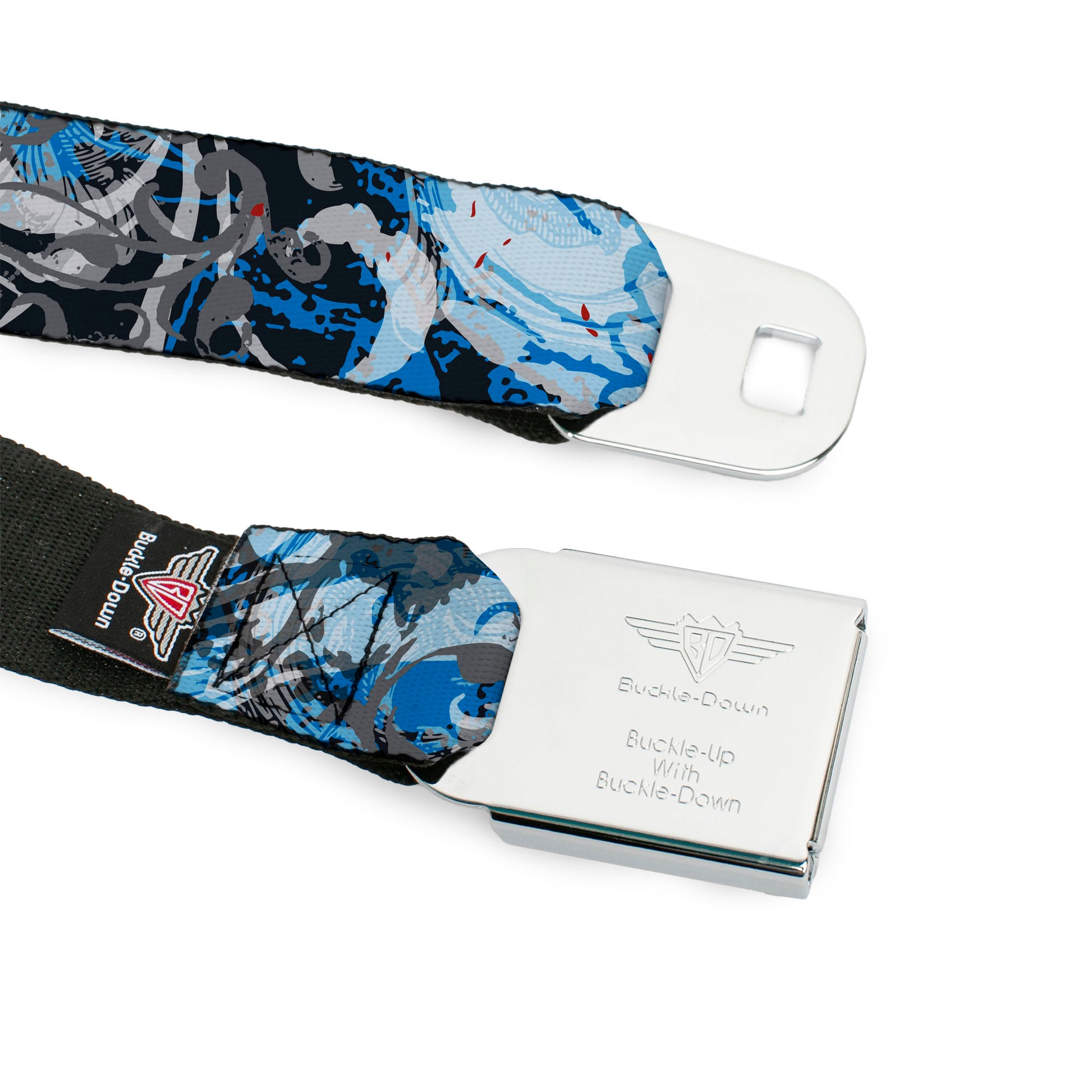 BD Wings Logo CLOSE-UP Full Color Black Silver Seatbelt Belt - Gothic 7 Webbing Seatbelt Belts Buckle-Down