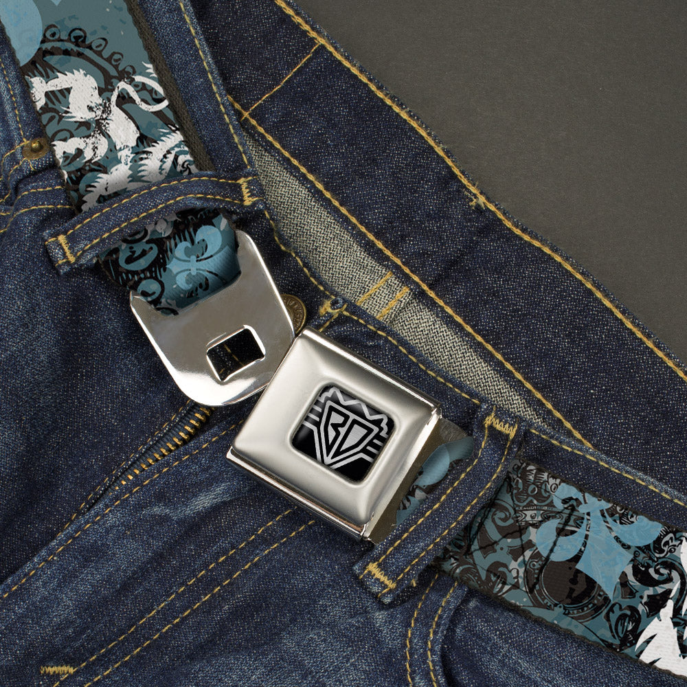 BD Wings Logo CLOSE-UP Full Color Black Silver Seatbelt Belt - Gothic 8 Webbing Seatbelt Belts Buckle-Down