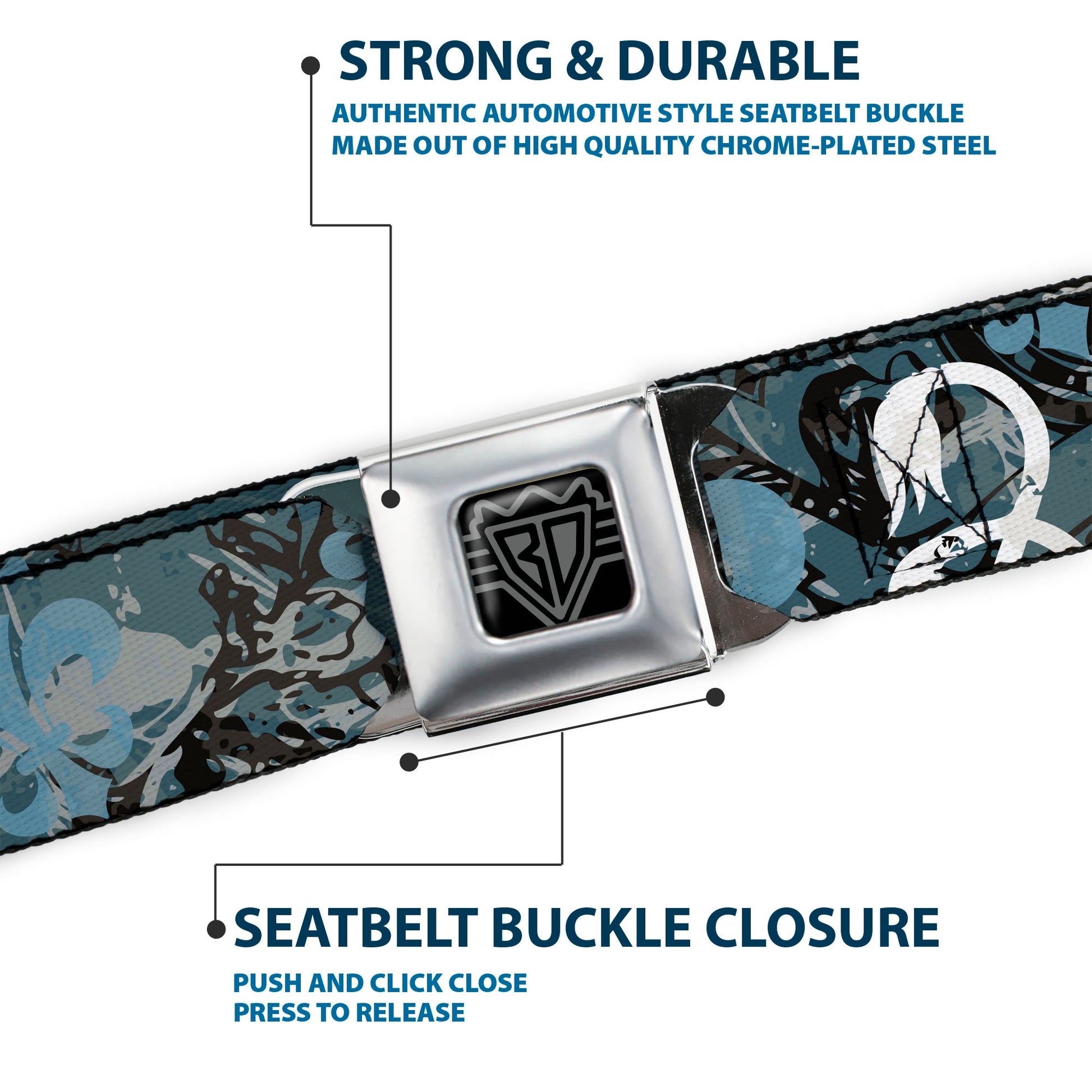 BD Wings Logo CLOSE-UP Full Color Black Silver Seatbelt Belt - Gothic 8 Webbing Seatbelt Belts Buckle-Down