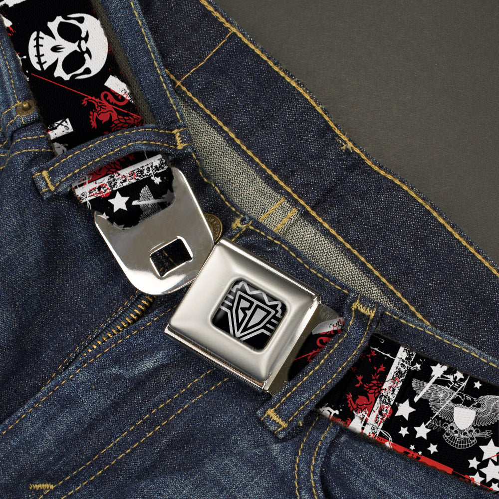 BD Wings Logo CLOSE-UP Full Color Black Silver Seatbelt Belt - Graffiti Men's Webbing Seatbelt Belts Buckle-Down