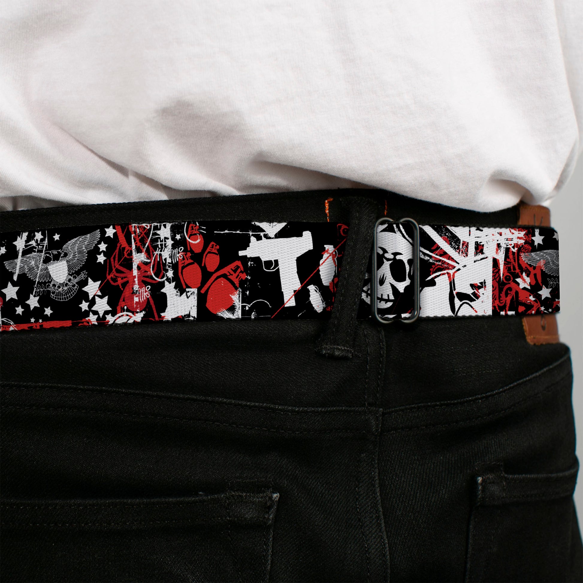 BD Wings Logo CLOSE-UP Full Color Black Silver Seatbelt Belt - Graffiti Men's Webbing Seatbelt Belts Buckle-Down