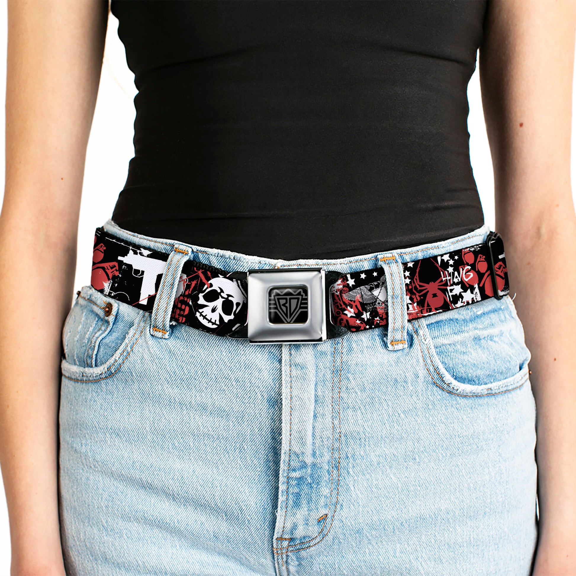 BD Wings Logo CLOSE-UP Full Color Black Silver Seatbelt Belt - Graffiti Men's Webbing Seatbelt Belts Buckle-Down