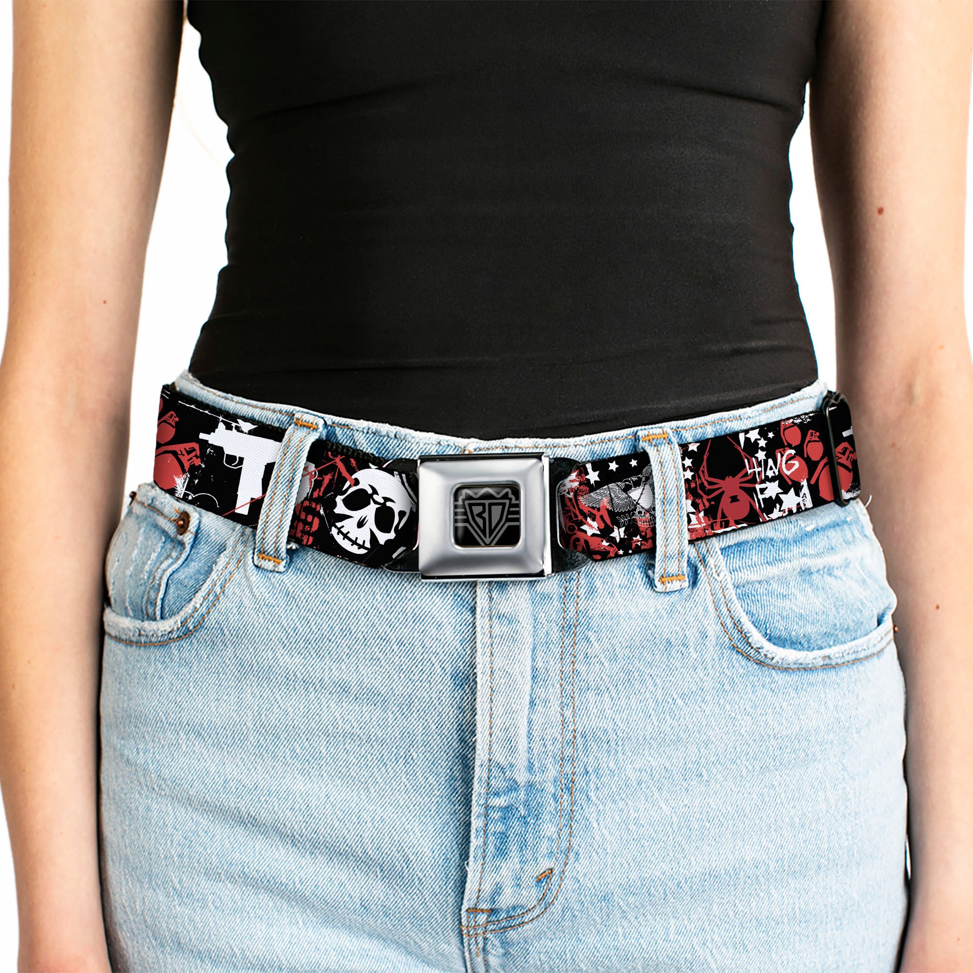 BD Wings Logo CLOSE-UP Full Color Black Silver Seatbelt Belt - Graffiti Men's Webbing Seatbelt Belts Buckle-Down
