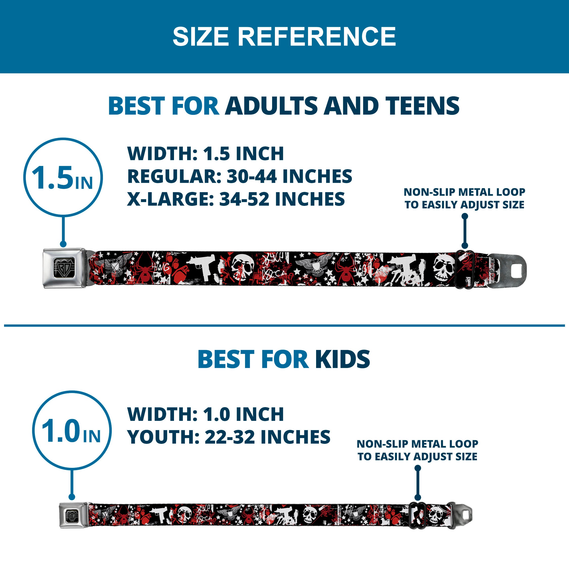 BD Wings Logo CLOSE-UP Full Color Black Silver Seatbelt Belt - Graffiti Men's Webbing Seatbelt Belts Buckle-Down