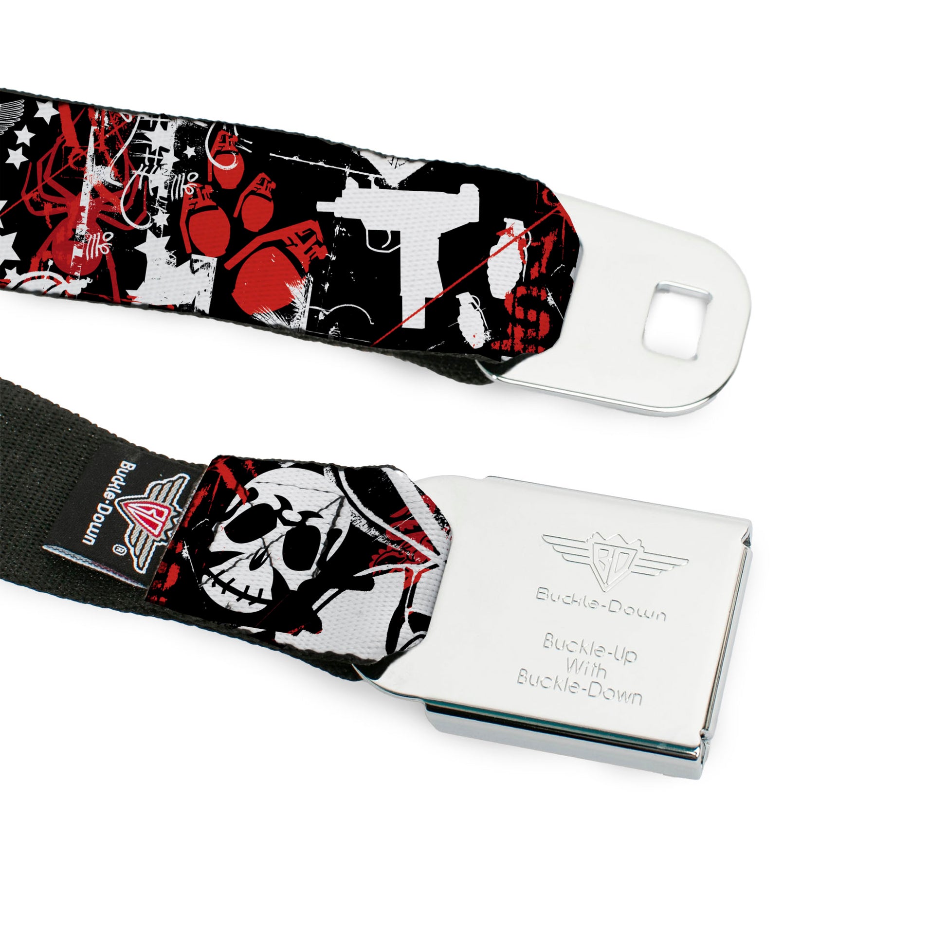 BD Wings Logo CLOSE-UP Full Color Black Silver Seatbelt Belt - Graffiti Men's Webbing Seatbelt Belts Buckle-Down