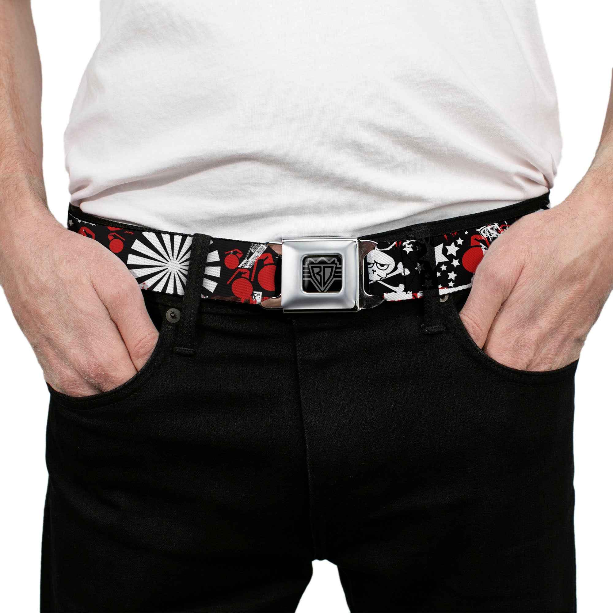 BD Wings Logo CLOSE-UP Full Color Black Silver Seatbelt Belt - Graffiti Women's Webbing Seatbelt Belts Buckle-Down