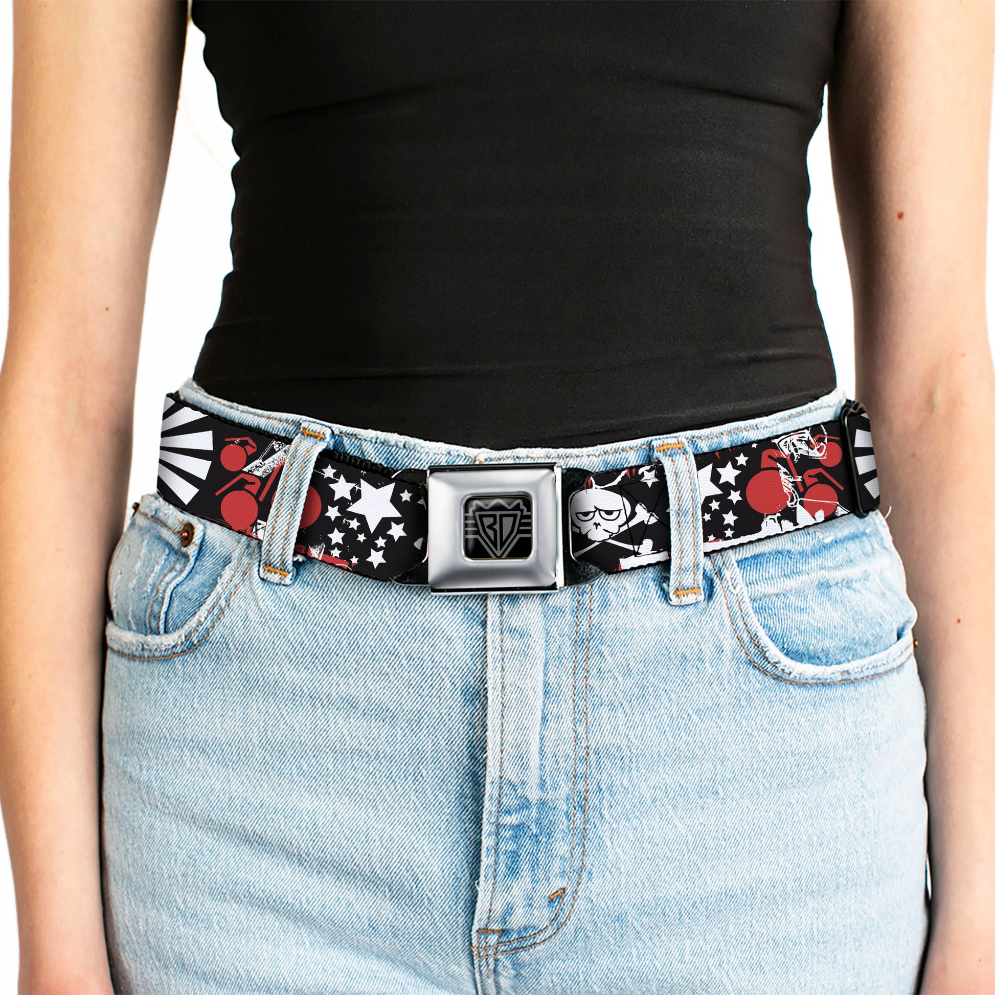 BD Wings Logo CLOSE-UP Full Color Black Silver Seatbelt Belt - Graffiti Women's Webbing Seatbelt Belts Buckle-Down