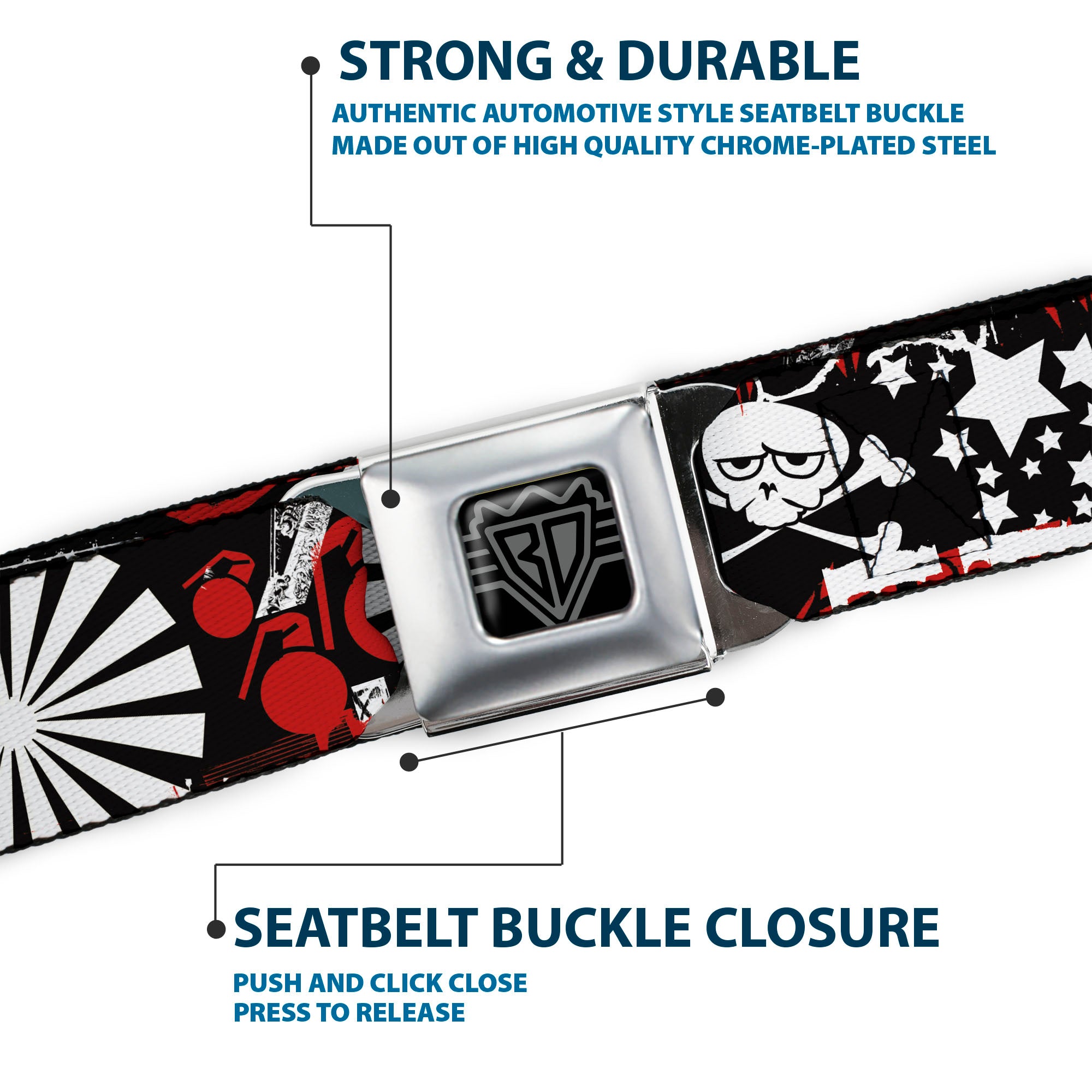 BD Wings Logo CLOSE-UP Full Color Black Silver Seatbelt Belt - Graffiti Women's Webbing Seatbelt Belts Buckle-Down