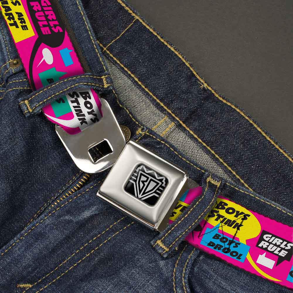 BD Wings Logo CLOSE-UP Full Color Black Silver Seatbelt Belt - Girls Rule Bubbles Webbing Seatbelt Belts Buckle-Down