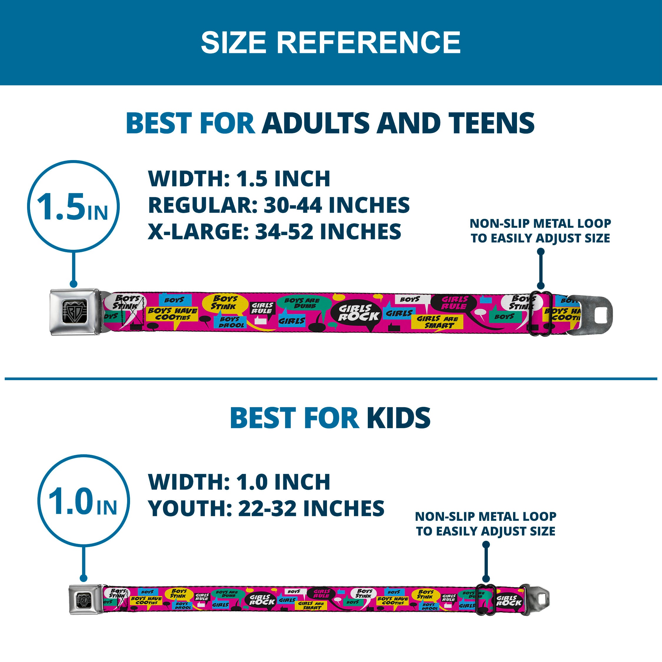 BD Wings Logo CLOSE-UP Full Color Black Silver Seatbelt Belt - Girls Rule Bubbles Webbing Seatbelt Belts Buckle-Down