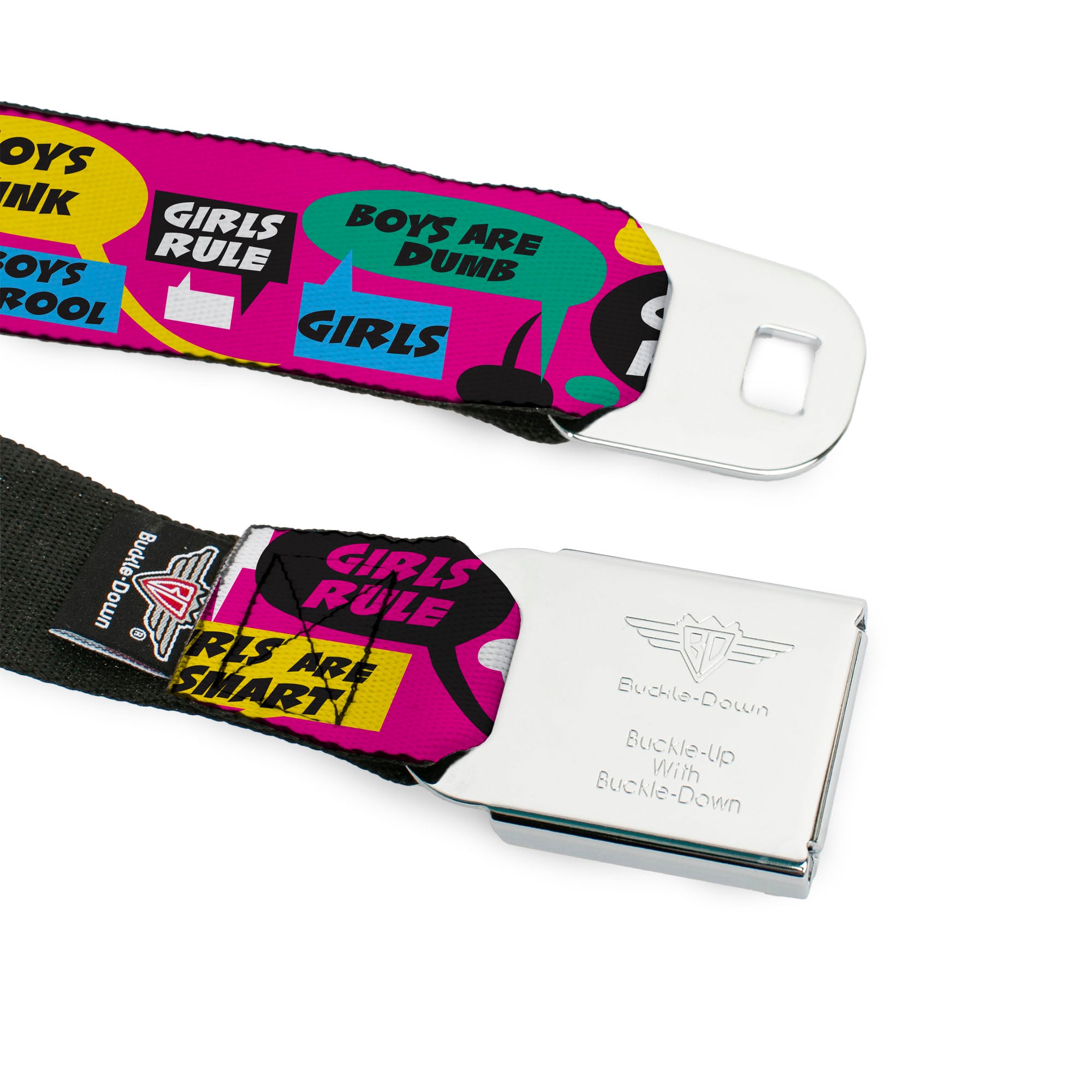 BD Wings Logo CLOSE-UP Full Color Black Silver Seatbelt Belt - Girls Rule Bubbles Webbing Seatbelt Belts Buckle-Down