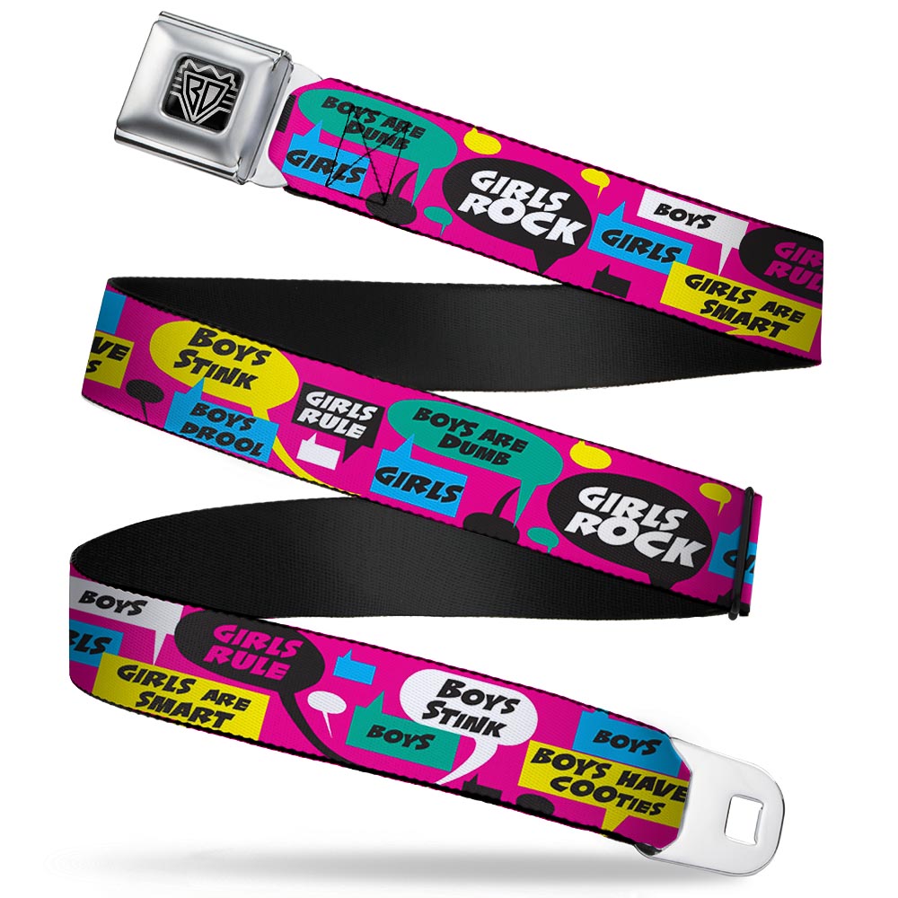 BD Wings Logo CLOSE-UP Full Color Black Silver Seatbelt Belt - Girls Rule Bubbles Webbing Seatbelt Belts Buckle-Down