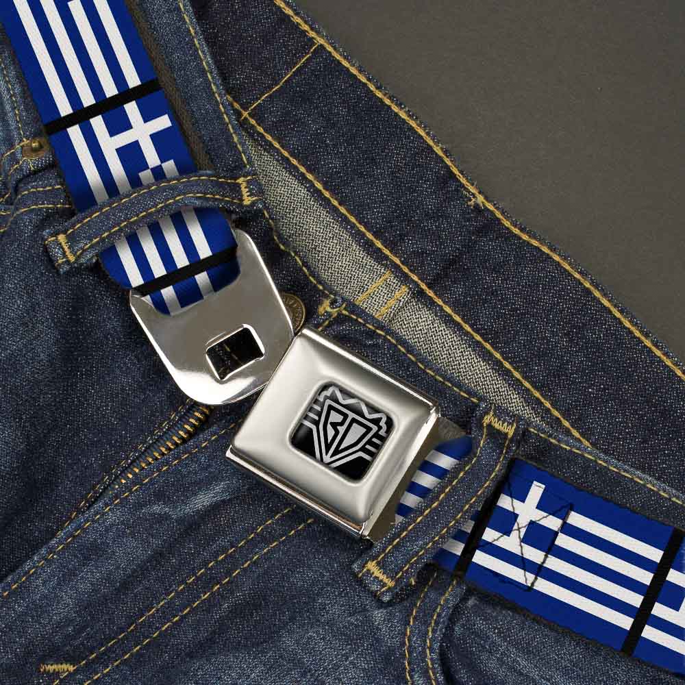 BD Wings Logo CLOSE-UP Full Color Black Silver Seatbelt Belt - Greece Flags Webbing Seatbelt Belts Buckle-Down