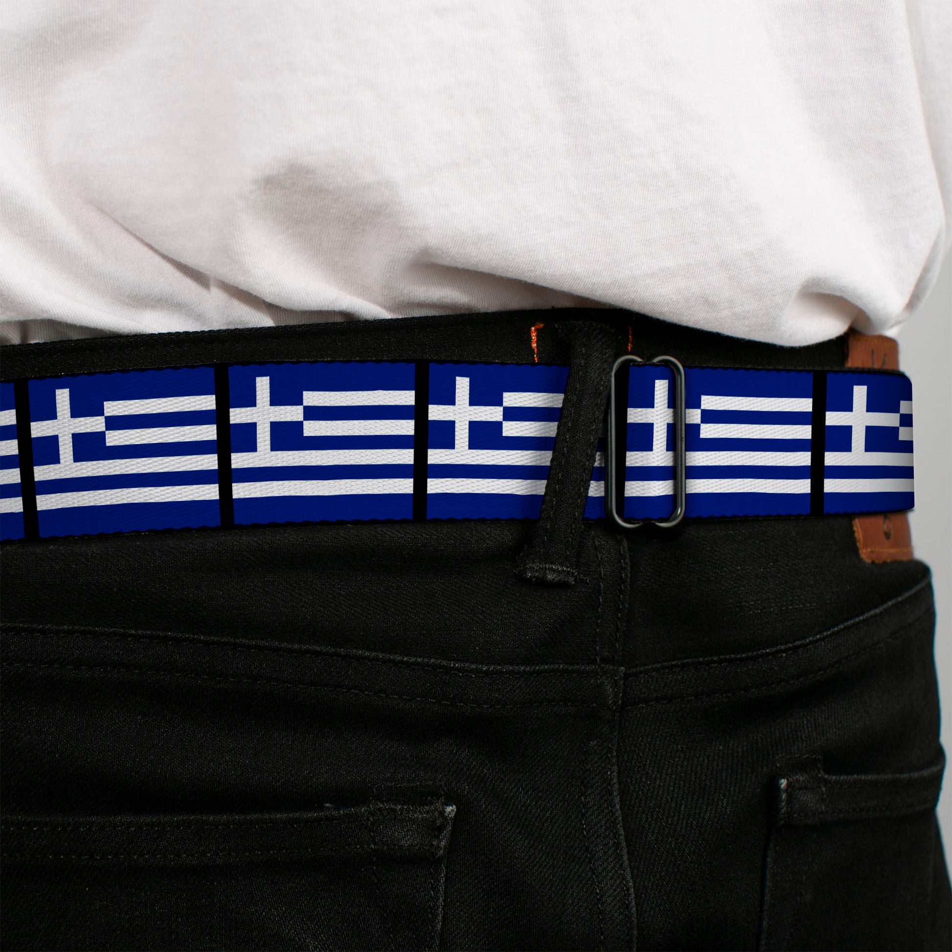 BD Wings Logo CLOSE-UP Full Color Black Silver Seatbelt Belt - Greece Flags Webbing Seatbelt Belts Buckle-Down
