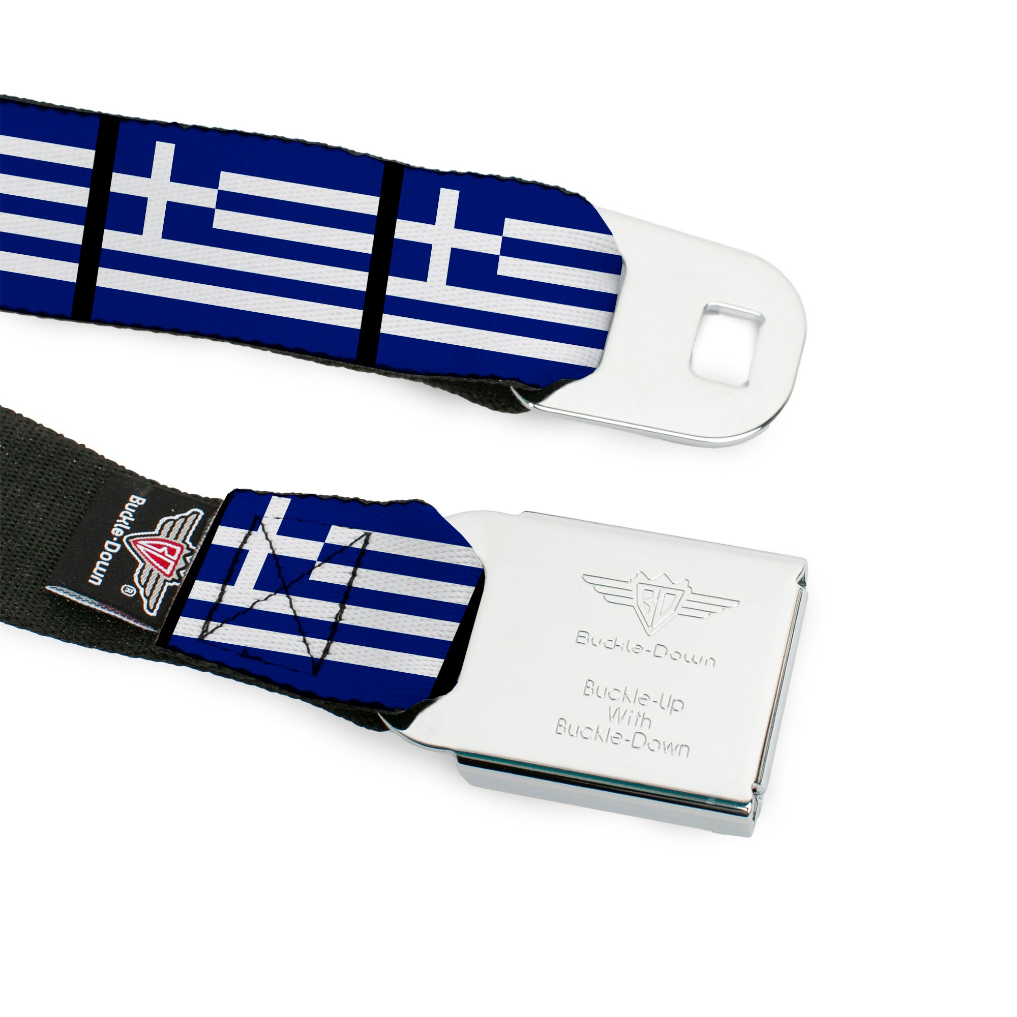 BD Wings Logo CLOSE-UP Full Color Black Silver Seatbelt Belt - Greece Flags Webbing Seatbelt Belts Buckle-Down