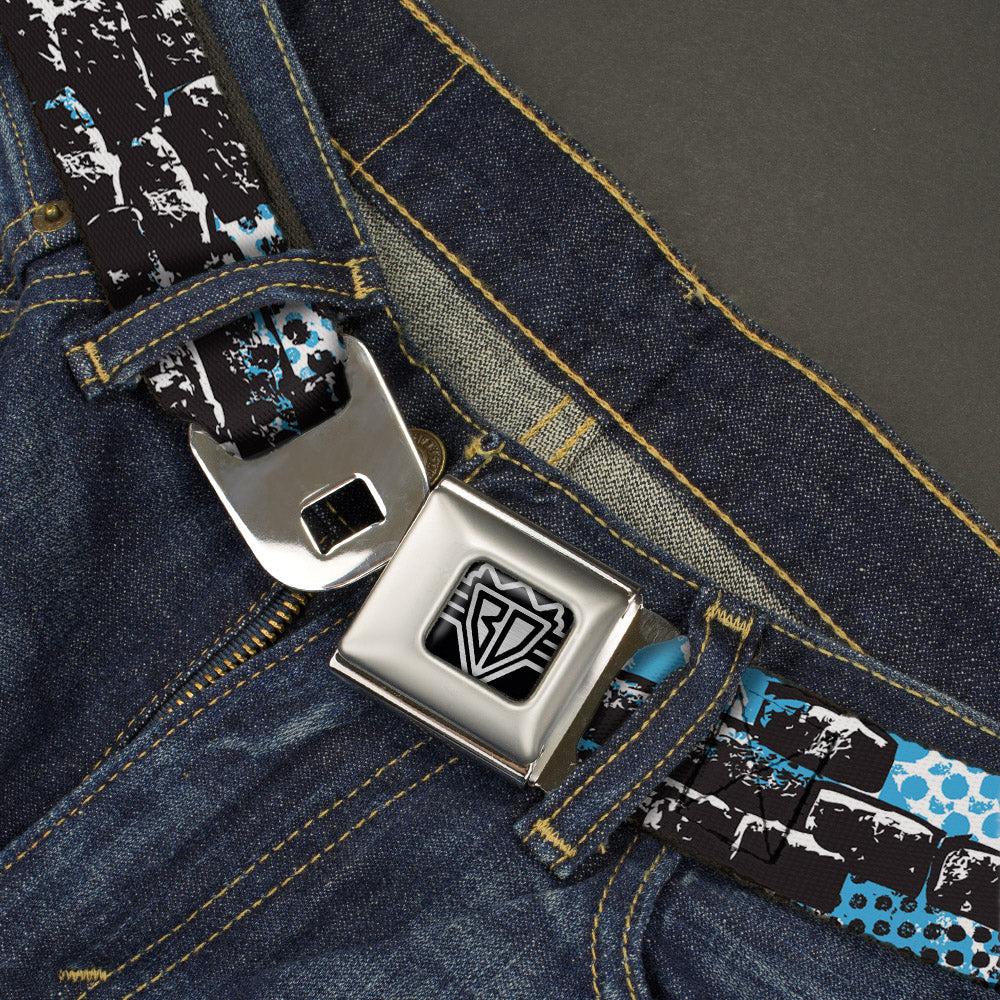 BD Wings Logo CLOSE-UP Full Color Black Silver Seatbelt Belt - Grunge Bricks Green Webbing Seatbelt Belts Buckle-Down