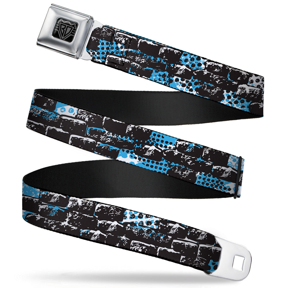 BD Wings Logo CLOSE-UP Full Color Black Silver Seatbelt Belt - Grunge Bricks Green Webbing Seatbelt Belts Buckle-Down
