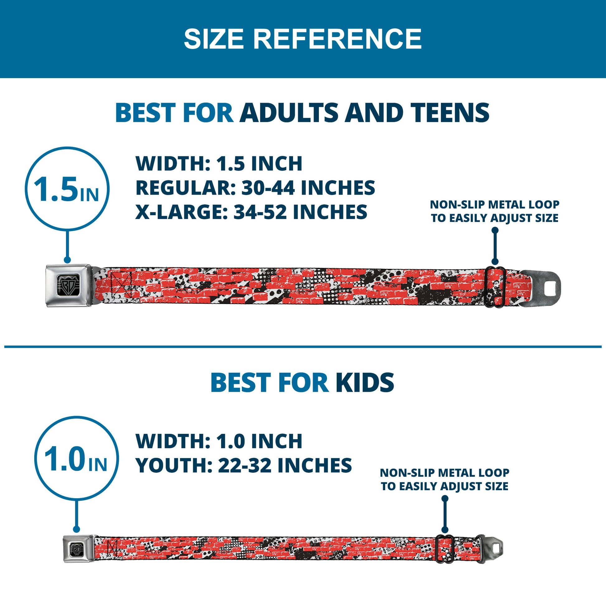 BD Wings Logo CLOSE-UP Full Color Black Silver Seatbelt Belt - Grunge Bricks Orange Webbing Seatbelt Belts Buckle-Down