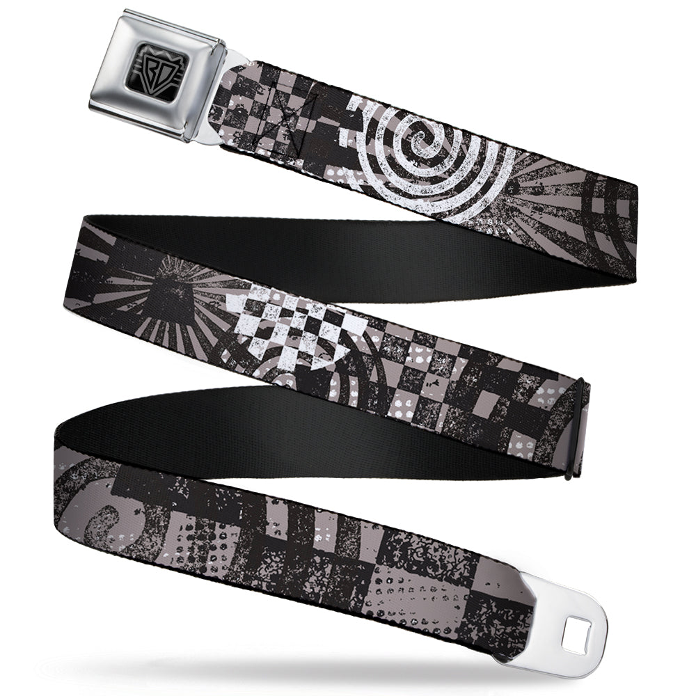 BD Wings Logo CLOSE-UP Full Color Black Silver Seatbelt Belt - Grunge Chaos Black/White Webbing Seatbelt Belts Buckle-Down