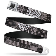 BD Wings Logo CLOSE-UP Full Color Black Silver Seatbelt Belt - Grunge Chaos Black/White Webbing Seatbelt Belts Buckle-Down