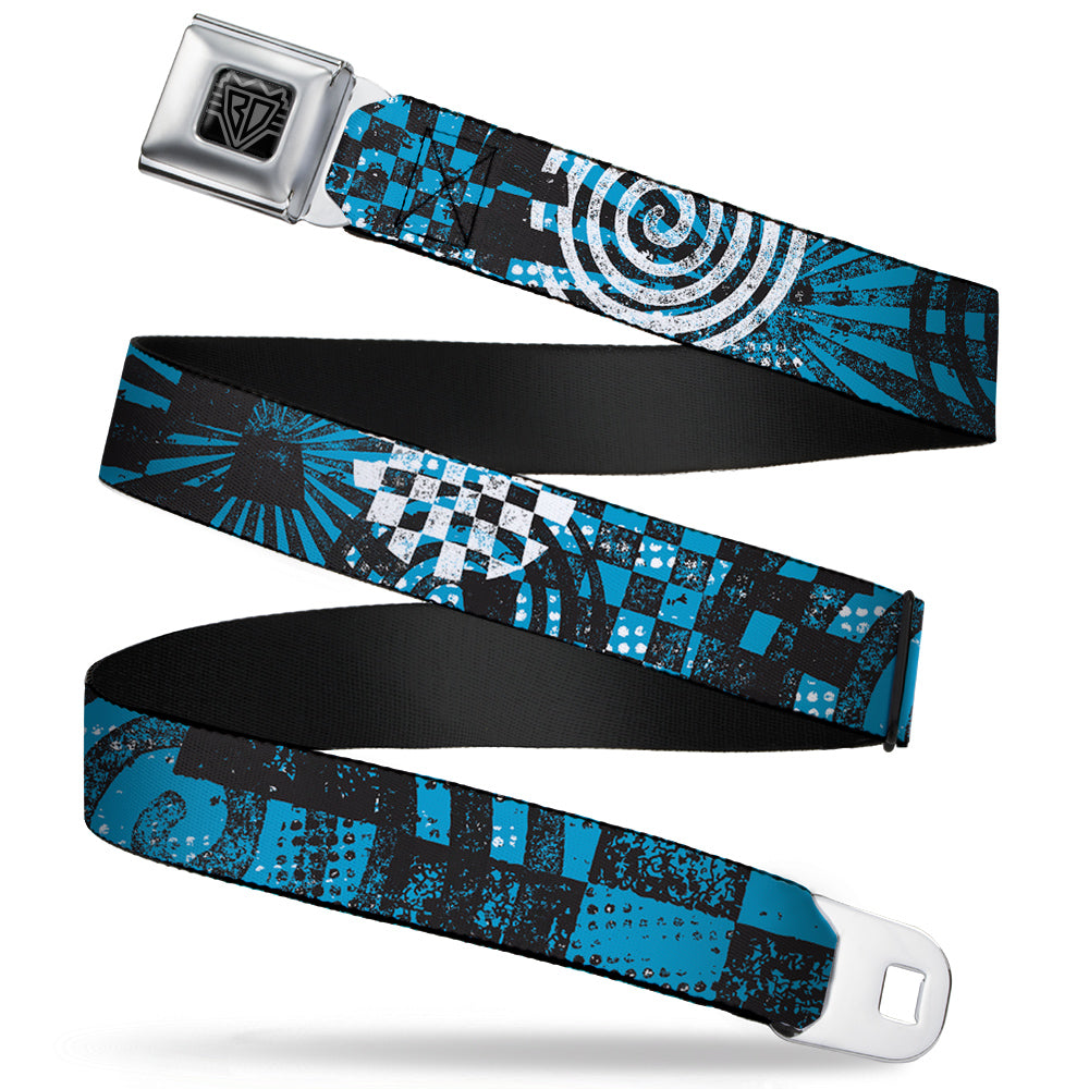 BD Wings Logo CLOSE-UP Full Color Black Silver Seatbelt Belt - Grunge Chaos Blue Webbing Seatbelt Belts Buckle-Down