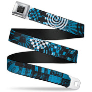 BD Wings Logo CLOSE-UP Full Color Black Silver Seatbelt Belt - Grunge Chaos Blue Webbing Seatbelt Belts Buckle-Down