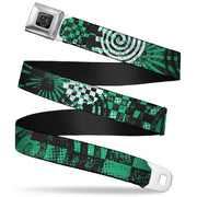 BD Wings Logo CLOSE-UP Full Color Black Silver Seatbelt Belt - Grunge Chaos Green Webbing Seatbelt Belts Buckle-Down