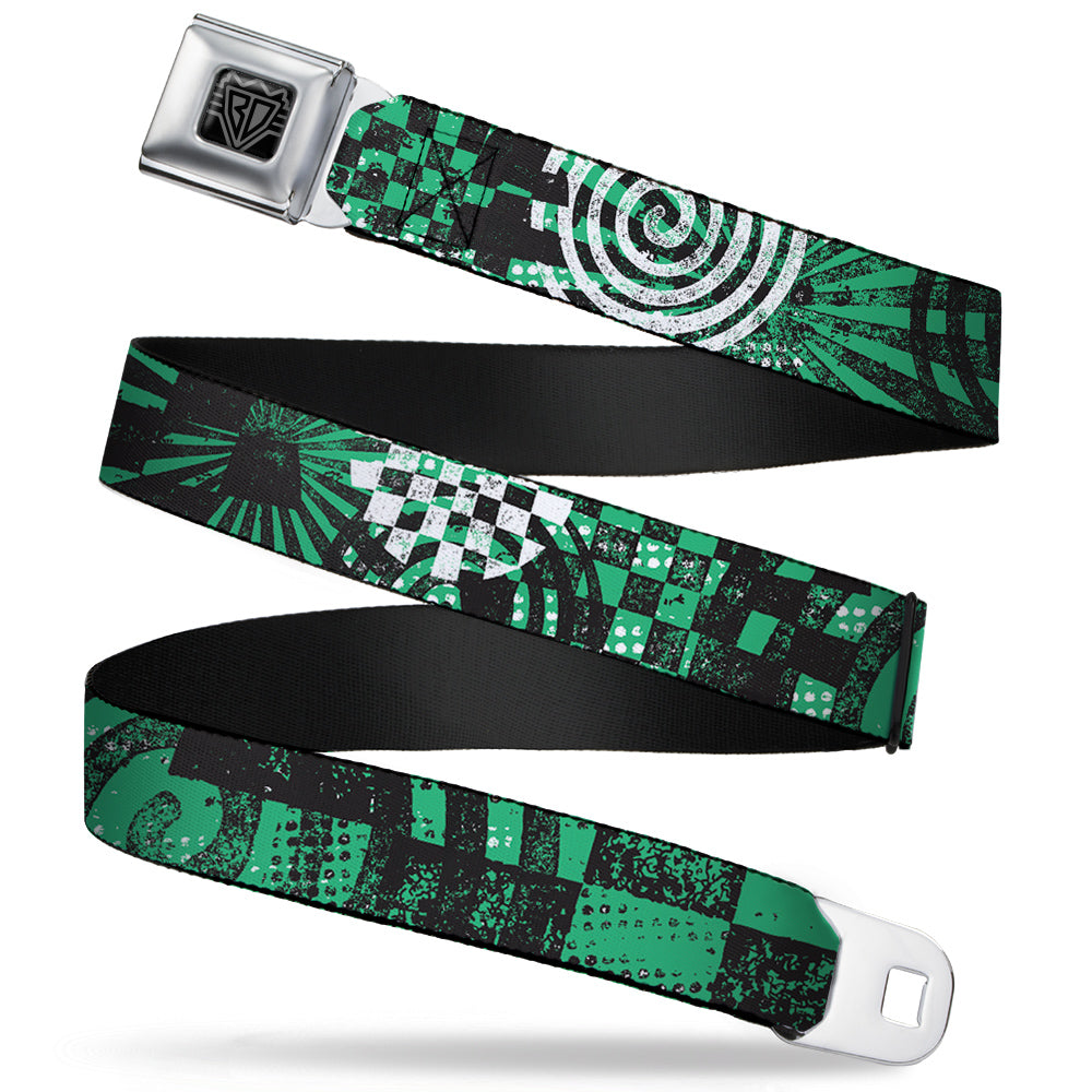 BD Wings Logo CLOSE-UP Full Color Black Silver Seatbelt Belt - Grunge Chaos Green Webbing Seatbelt Belts Buckle-Down