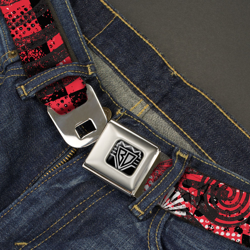 BD Wings Logo CLOSE-UP Full Color Black Silver Seatbelt Belt - Grunge Chaos Red Webbing Seatbelt Belts Buckle-Down