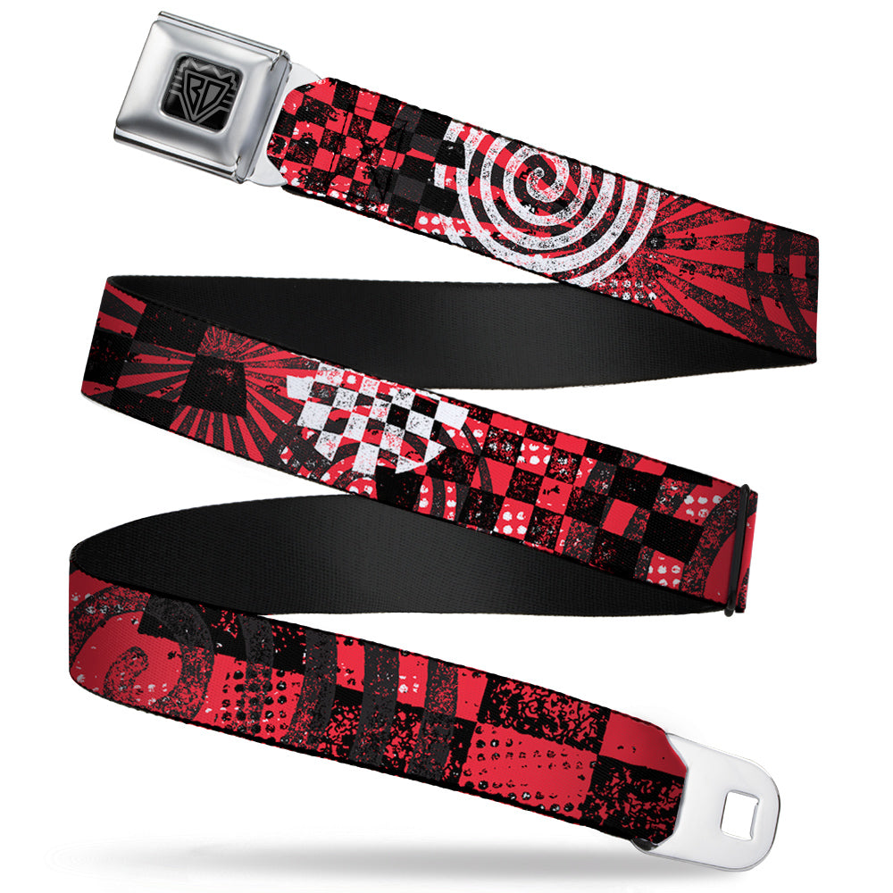 BD Wings Logo CLOSE-UP Full Color Black Silver Seatbelt Belt - Grunge Chaos Red Webbing Seatbelt Belts Buckle-Down