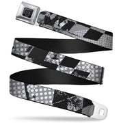 BD Wings Logo CLOSE-UP Full Color Black Silver Seatbelt Belt - Grunge Checker Flag Black/White Webbing Seatbelt Belts Buckle-Down