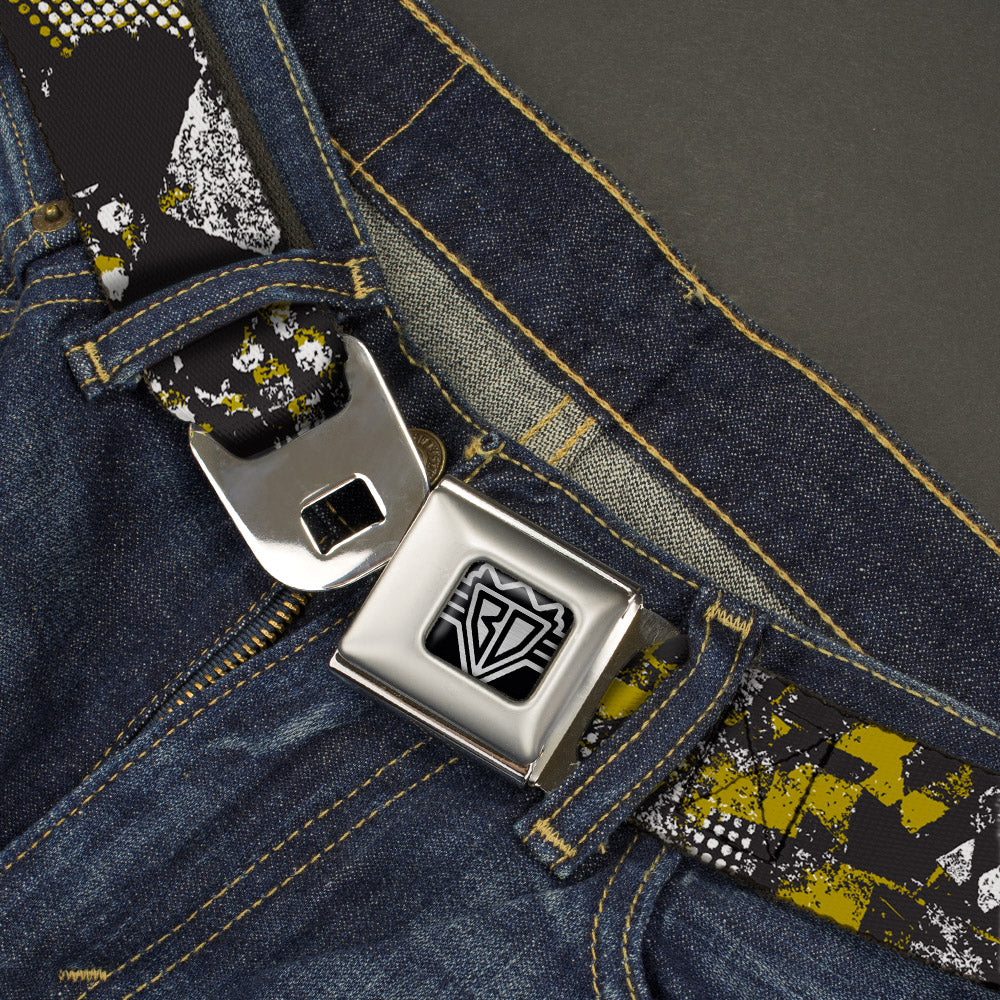 BD Wings Logo CLOSE-UP Full Color Black Silver Seatbelt Belt - Grunge Checker Flag Green Webbing Seatbelt Belts Buckle-Down