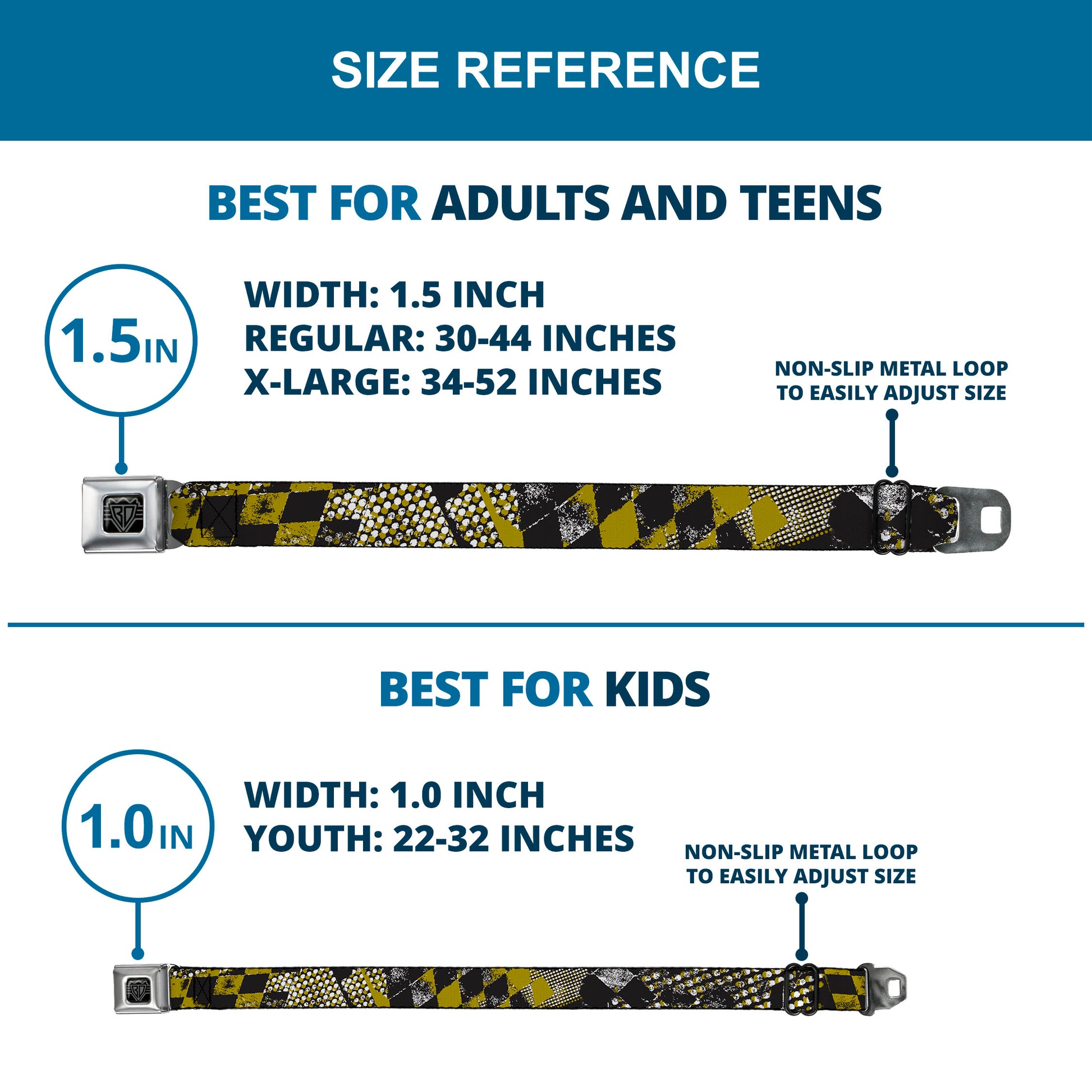 BD Wings Logo CLOSE-UP Full Color Black Silver Seatbelt Belt - Grunge Checker Flag Green Webbing Seatbelt Belts Buckle-Down